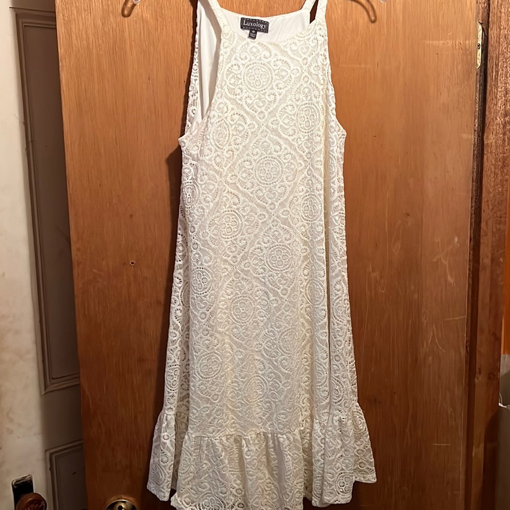 Luxology White Lace A-Line Sundress with Ruffle Hem